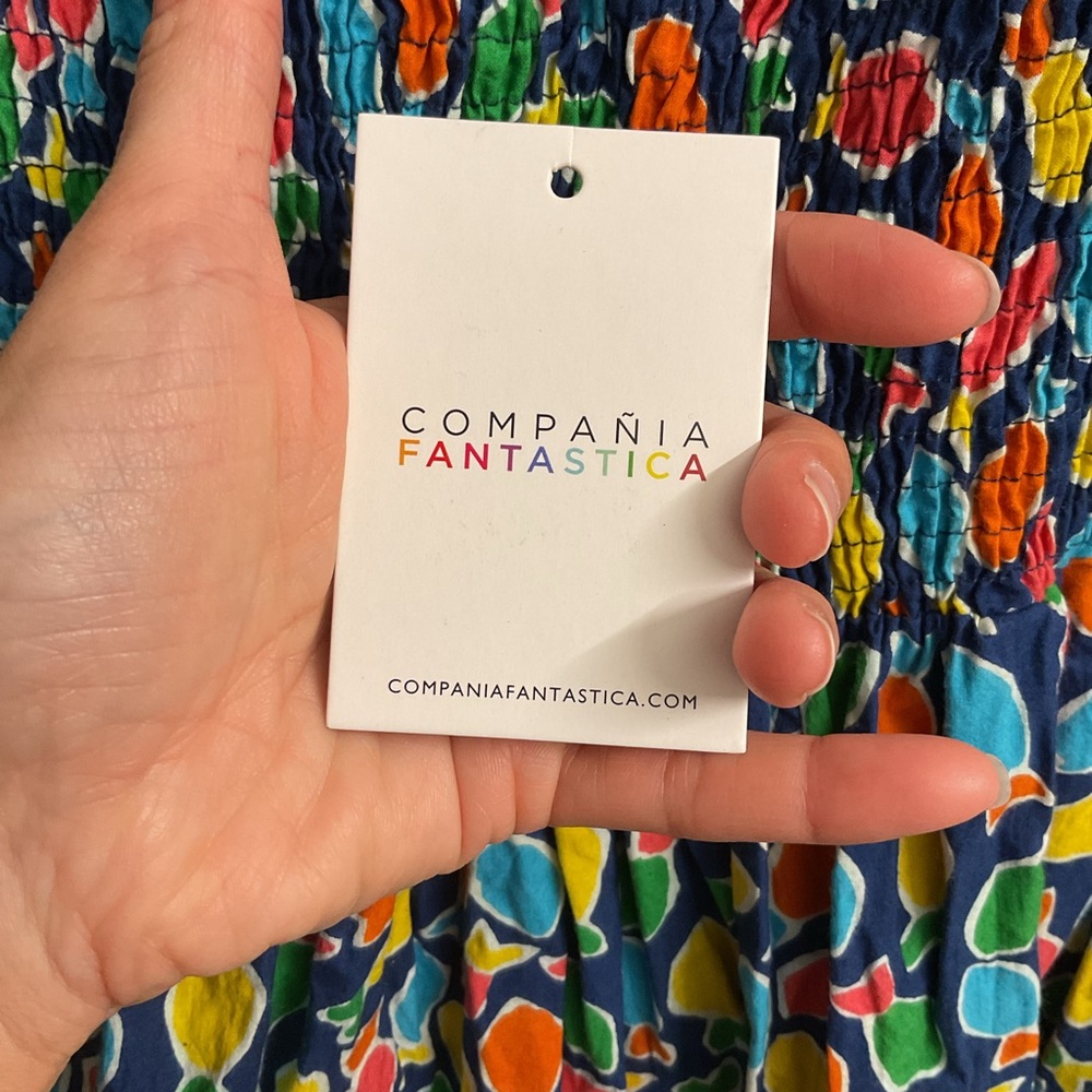 Compania fantastica hake print smocking pockets small mini dress small nwt - Picture 4 of 9